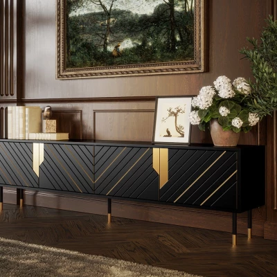 Široký stolek pod TV SACUL - černý / zlatý