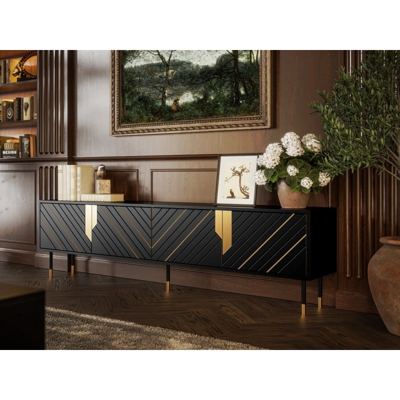 Široký stolek pod TV SACUL - černý / zlatý