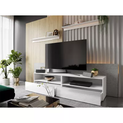 Set 2x stolek pod TV na nožkách SALADO - bílý / lesklý bílý + 2x police ZDARMA