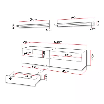 Set 2x stolek pod TV na nožkách SALADO - bílý / lesklý bílý + 2x police ZDARMA