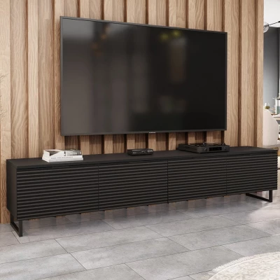 Široký TV stolek na nožkách OVERTON - 200 cm, černý grafit