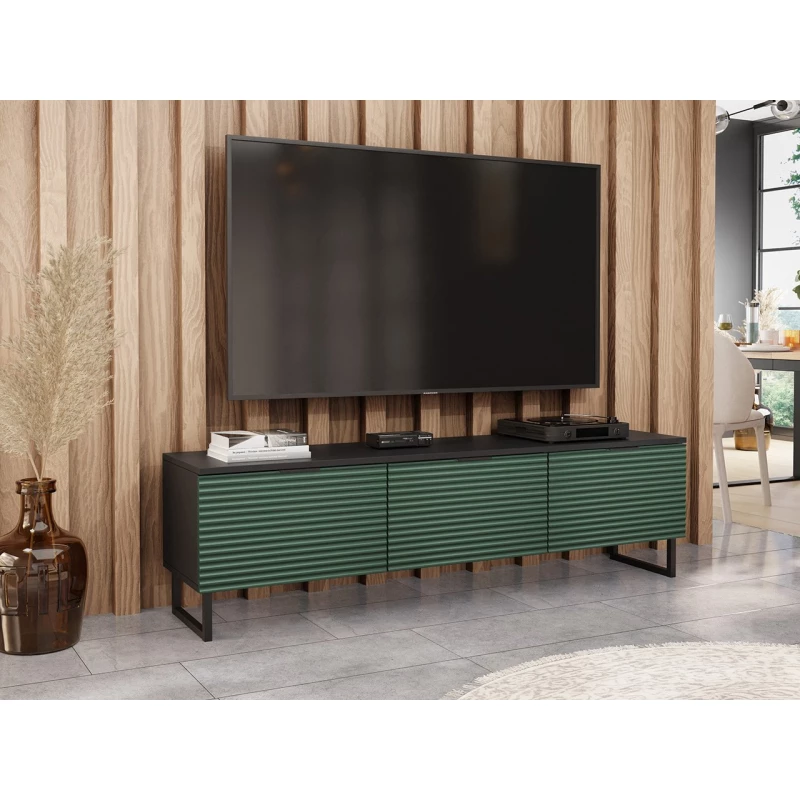 TV stolek na nožkách OVERTON - 150 cm, černý grafit / zelený