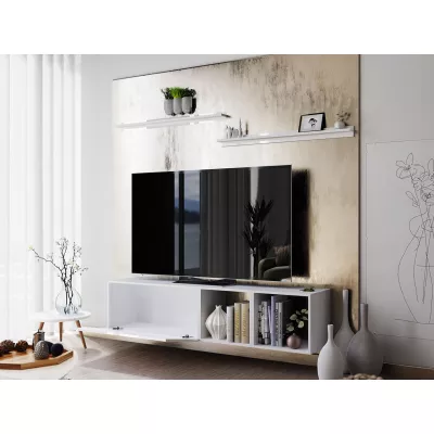 TV stolek na nožkách SALADO - bílý / lesklý bílý + 2x police ZDARMA