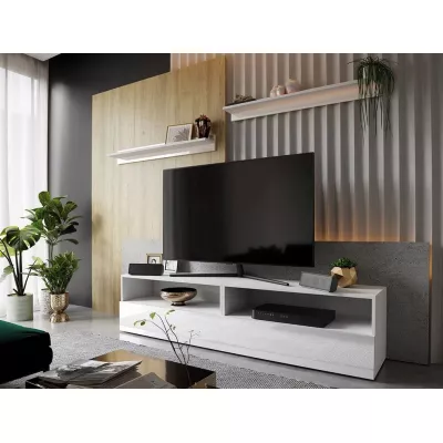 Set 2x stolek pod TV na nožkách SALADO - bílý / lesklý bílý + 2x police ZDARMA