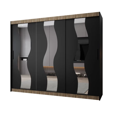 Šatní skříň HEDVIKA PREMIUM - 250 cm, černá / dub wotan