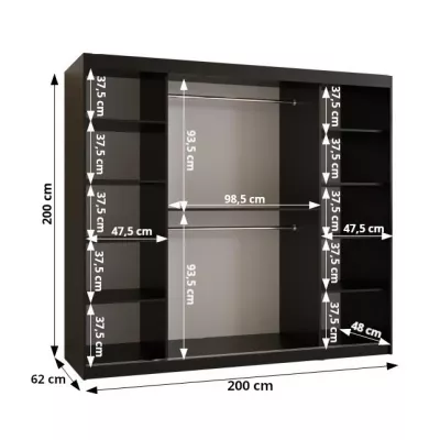 Šatní skříň TIMEA 2 PREMIUM - 200 cm, černá / dub wotan