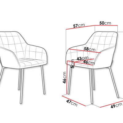 Set 2x čalouněná jídelní židle MILFORD - šedý