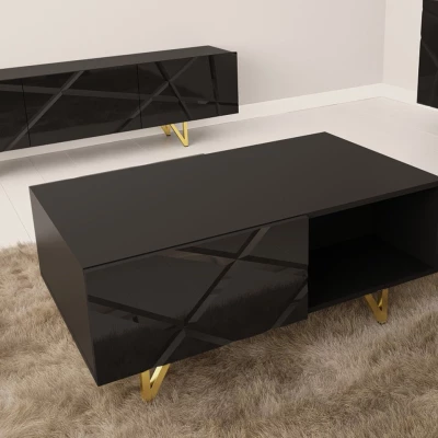 Konferenční stolek ROANA - černý / lesklý černý