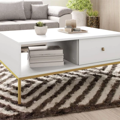 Konferenční stolek PANRUP - bílý / zlatý