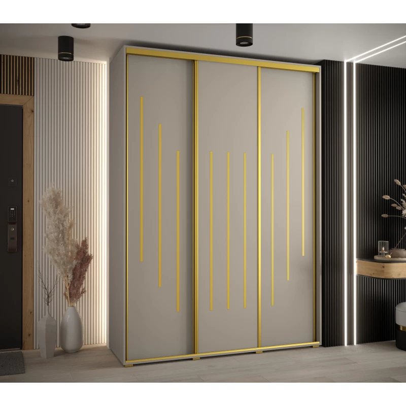 Šatní skříň INDIRA 8 - 180/45 cm, kašmír / zlatá