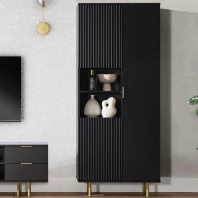 Vysoký policový regál IREDELL - zlatý / matný černý