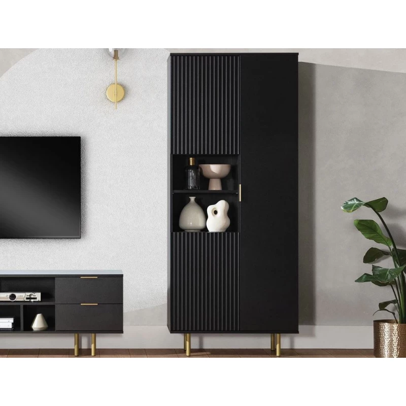 Vysoký policový regál IREDELL - zlatý / matný černý