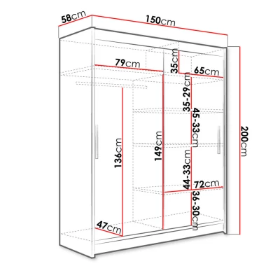Šatní skříň s posuvnými dveřmi 150 cm ELADIO 1 - bílá