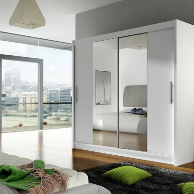 Vysoká šatní skříň se zrcadlem 180 cm FLORENCIO 2 - bílá