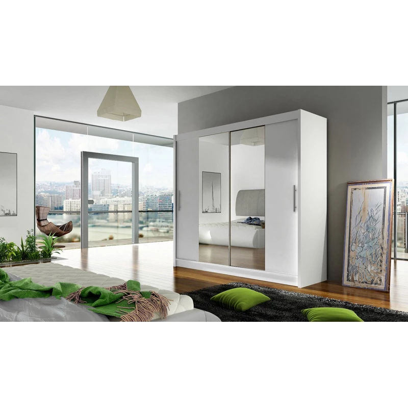 Vysoká šatní skříň se zrcadlem 180 cm FLORENCIO 2 - bílá