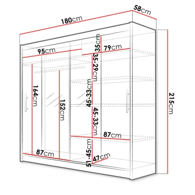 Vysoká šatní skříň se zrcadlem 180 cm FLORENCIO 2 - bílá
