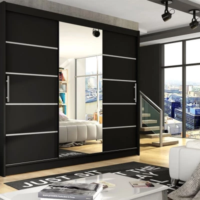 Velká šatní skříň se zrcadlem 250 cm HORTENSIA 4 - černá