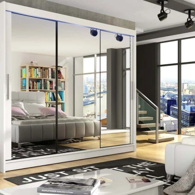 Vysoká šatní skříň se zrcadlem 250 cm HORTENSIA 3 - bílá