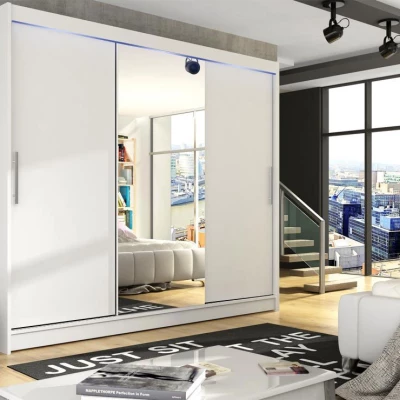 Velká šatní skříň se zrcadlem 250 cm HORTENSIA 1 - bílá + RGB osvětlení ZDARMA