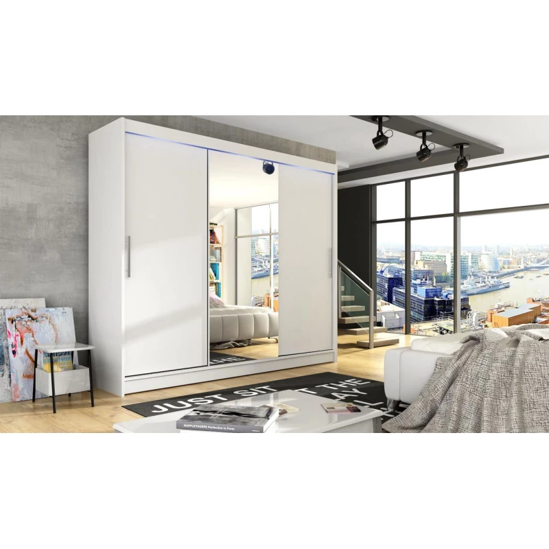 Velká šatní skříň se zrcadlem 250 cm HORTENSIA 1 - bílá + RGB osvětlení ZDARMA