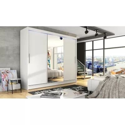 Velká šatní skříň se zrcadlem 250 cm HORTENSIA 1 - bílá + RGB osvětlení ZDARMA