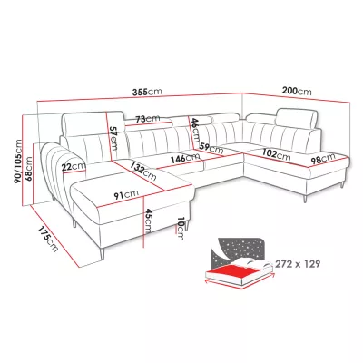 Sedačka na každodenní spaní do U LAKEWAY XL - indická růžová, pravý roh