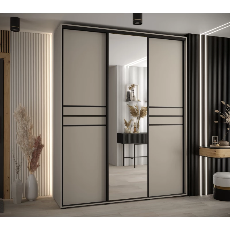 Šatní skříň INDIRA 11 - 190/45 cm, kašmír / černá