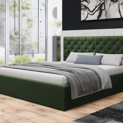 Čalouněná manželská postel s úložným prostorem 180x200 DOZIER - zelená