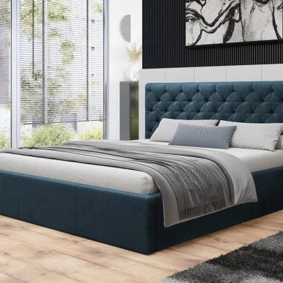 Čalouněná manželská postel s úložným prostorem 140x200 DOZIER - modrá