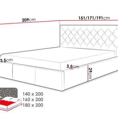 Čalouněná manželská postel s úložným prostorem 160x200 DOZIER - šedá