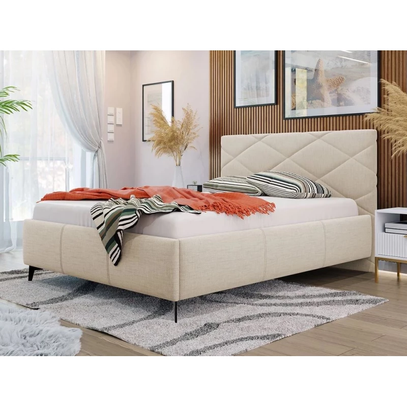Čalouněná manželská postel s úložným prostorem 140x200 EMORIN - béžová