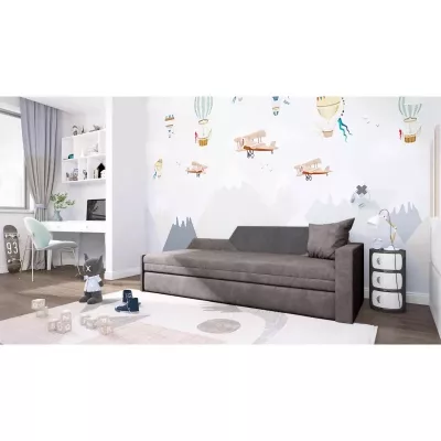 Rozkládací pohovka s úložným prostorem BUFFY - šedá / šedá, pravá opěrka