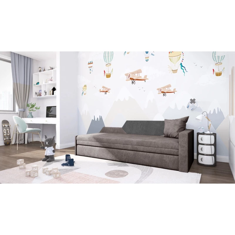 Rozkládací pohovka s úložným prostorem BUFFY - šedá / šedá, pravá opěrka