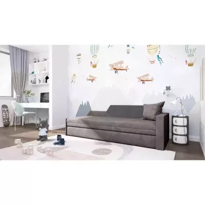 Rozkládací pohovka s úložným prostorem BUFFY - šedá / šedá, pravá opěrka