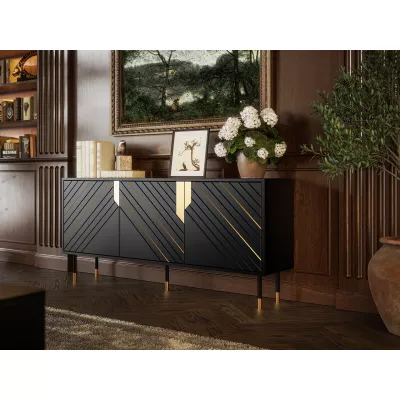 Široká komoda s dvířky do obýváku SACUL 1 - černá / zlatá