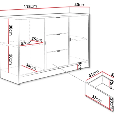 Komoda s dvířky a šuplíky TABORO - bílá velvet