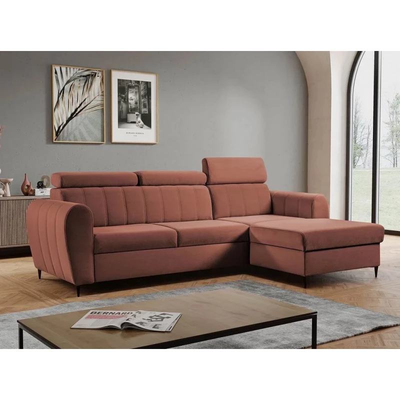 Rohová sedačka s úložným prostorem LAKEWAY MINI - indická růžová, pravý roh