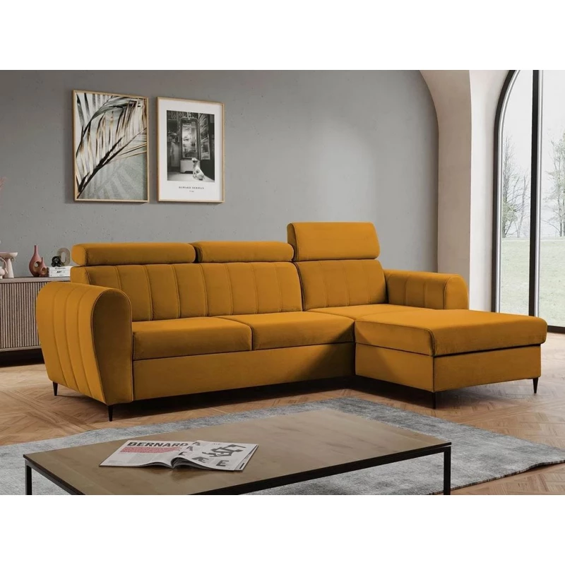 Rohová sedačka s úložným prostorem LAKEWAY MINI - hořčicová, pravý roh