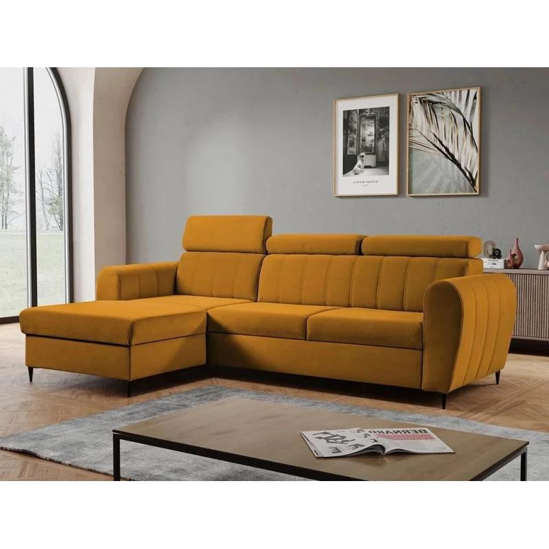 Rohová sedačka s úložným prostorem LAKEWAY MINI - hořčicová, levý roh