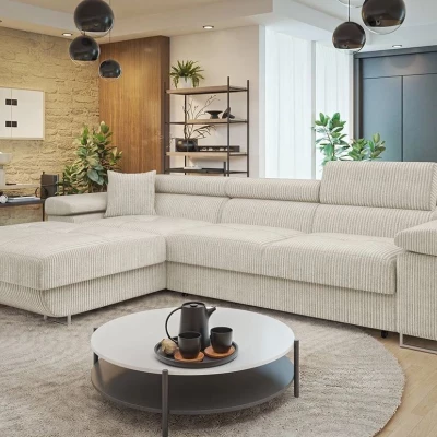 Rohová sedačka na každodenní spaní LABUS MINI - krémová, levý roh