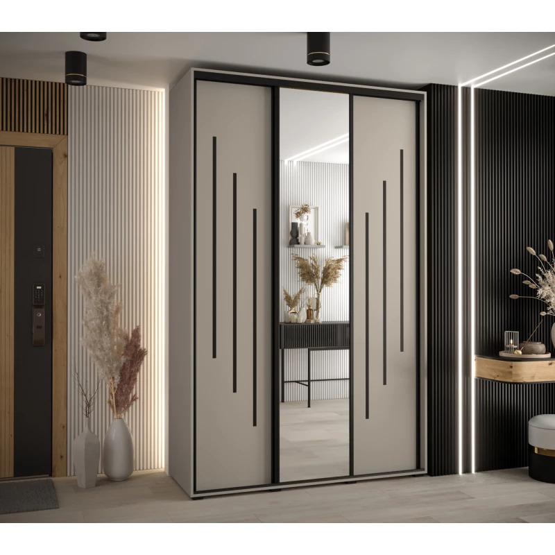 Šatní skříň INDIRA 9 - 150/60 cm, kašmír / černá