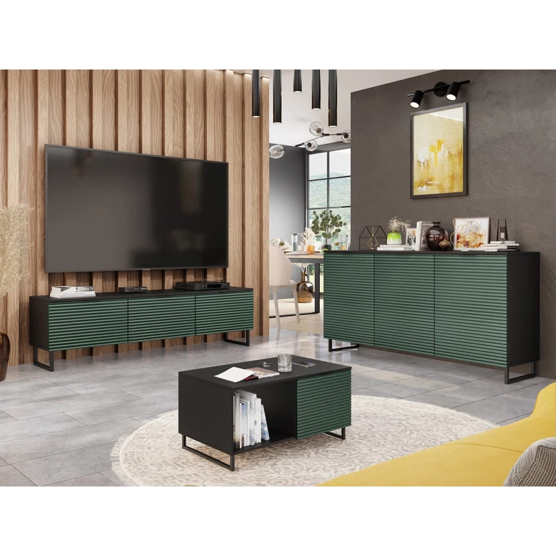 Nábytek do obývacího pokoje OVERTON 2 - zelený / černý grafit