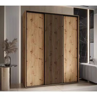 Šatní skříň FIDELIA 1 - 200/45 cm, dub artisan / dub artisan / černá