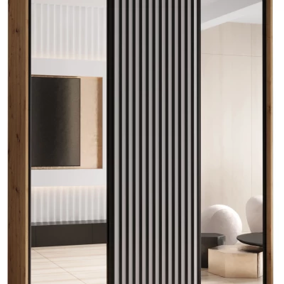 Šatní skříň FIDELIA 2 - 180/45 cm, dub artisan / bílá / černá