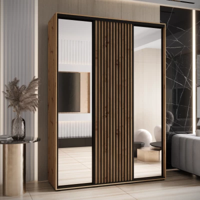 Šatní skříň FIDELIA 2 - 170/45 cm, dub artisan / dub artisan / černá