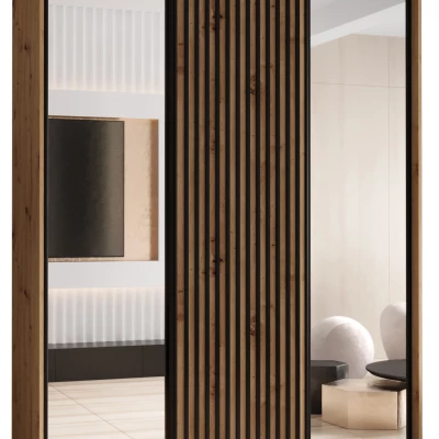 Šatní skříň FIDELIA 2 - 170/45 cm, dub artisan / dub artisan / černá