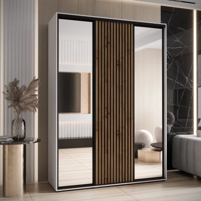 Šatní skříň FIDELIA 2 - 170/45 cm, bílá / dub artisan / černá