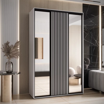 Šatní skříň FIDELIA 2 - 150/45 cm, bílá / bílá / černá