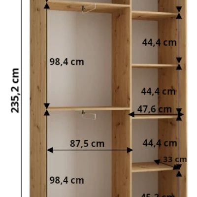 Šatní skříň FIDELIA 2 - 140/45 cm, černá / dub artisan / černá