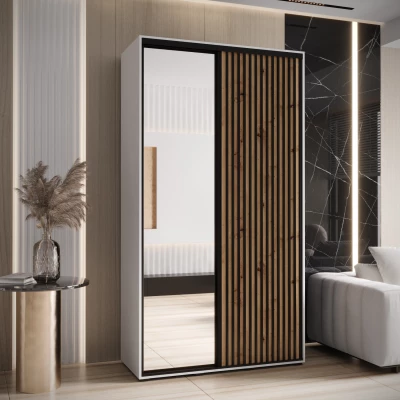 Šatní skříň FIDELIA 2 - 140/45 cm, bílá / dub artisan / černá